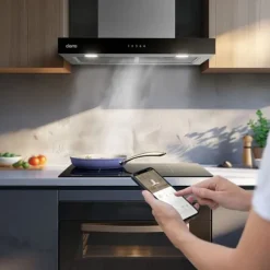 CIARRA Fläktkåpa 60 cm Wi-Fi ansluten Klass A+++ 650 m3/h 4 hastigheter Booster Pekskärm Köksfläkt rostfritt stål