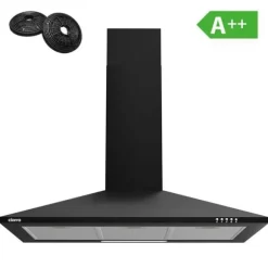 CIARRA Fläktkåpa 90cm A++ 370 m³/h 3 hastigheter 2st Aktivt filter Återvinning eller evakuering Luftfilter Svart