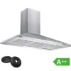 CIARRA Kåpa 90cm A++ 370 m³/h 3 hastigheter Evakuering & återvinning med 2st kolfilter i rostfritt stål