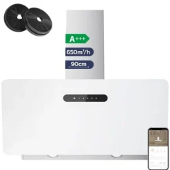 CIARRA Kåpa 90cm A+++ 650m3/h Booster 4 Hastigheter Touchknapp Köksfläkt Vit CD9736KW