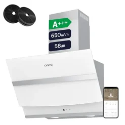 CIARRA Lutande huva 60 cm Wi-Fi ansluten Booster 4 hastigheter 650 m3/h Klass A+++ Huva Touchknapp Vit