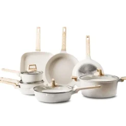 19-delade Grytor och Kastruller, Granit Nonstick, Köksredskap i Vit Färg, Lätt att Rengöra