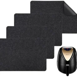 4-delade halkfria värmebeständiga mattor för köksapparater, bänkskydd för airfryer, tvättbara filt- och silikonmattor, 12 x 17 tum, svarta