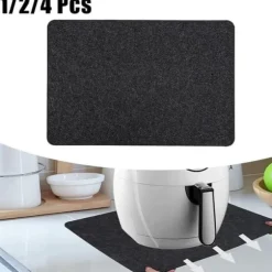 4-delade halkfria värmebeständiga mattor för köksapparater, bänkskydd för airfryer, tvättbara filt- och silikonmattor, 12 x 17 tum, svarta