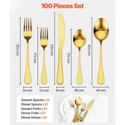 100-delar Silverbestickset, Rostfritt Stål, Bestick för 20 personer, Högkvalitets, Tålig och Eleganta Utseende