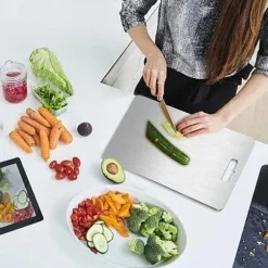 3-delars Set med Dubbelhäftande Skärbräda i Rostfritt Stål, Mögel- och Fukttålig