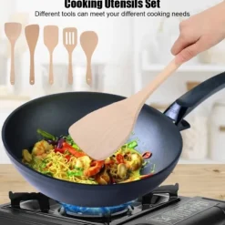 5-delars set träspatelsked matlagningsverktyg köksredskap kit för non-stick panna