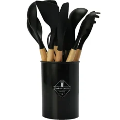 12-delars Silikon Köksredskap med Förvaringsställ – Komplett och Praktisk Köksutrustning