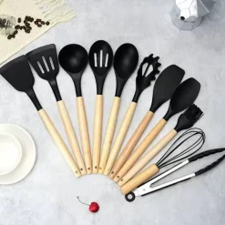 12-delars Silikon Köksredskap med Förvaringsställ – Komplett och Praktisk Köksutrustning