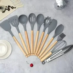 12-delars Silikon Köksredskap med Förvaringsställ – Komplett och Praktisk Köksutrustning