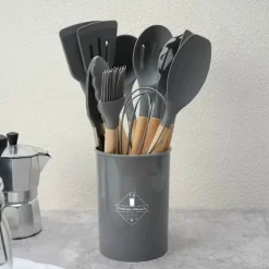 12-delars Silikon Köksredskap med Förvaringsställ – Komplett och Praktisk Köksutrustning