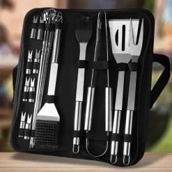20-delat grillset i rostfritt stål, kombinationsverktyg för grillning