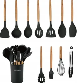 12-delat köksredskapsset: Sked, visp, tång, stativ