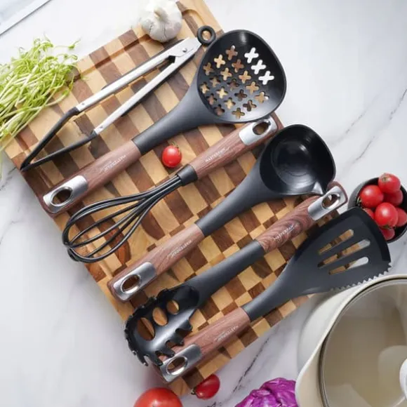 7-delat köksredskapsset: Sked, visp, tång, stativ