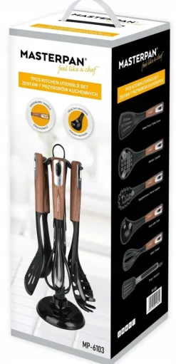 7-delat köksredskapsset: Sked, visp, tång, stativ