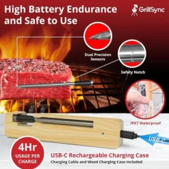 Digital köttermometer Digital trådlös dubbelsensor Bluetooth BBQ-termometer för grill, matlagning, rökning