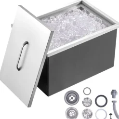 Drop-in iskylare, 22"L x 17"B x 12"H i rostfritt stål, kommersiell isbehållare med lock, 40 qt för utomhuskök.