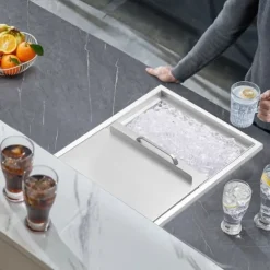 Drop-in Iskylare 27x18x21 tum, rostfritt stål med lock, hållbar design, perfekt för kylning av drycker, idealisk för fester och uteplatser