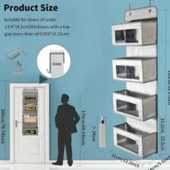 Dörrhängande Förvarare - 4 Fickor med Genomskinligt Fönster - För Förråd/Badrum/Garderob (Gråvit)