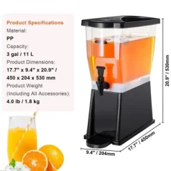 Dryckesdispenser 3 gallon, plast med tapplock, fest, juice, iste, citronläsk, vatten, perfekt för evenemang