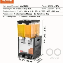 Dryckesdispenser, 20 L, 33x40,5x69 cm, rostfritt stål