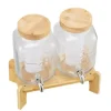 Dryckesdispenser, 2-pack glasjuicebehållare med träställ, 30x15x24,4 cm, transparent