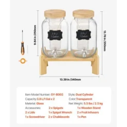 Dryckesdispenser, 2-pack glasjuicebehållare med träställ, 30x15x24,4 cm, transparent