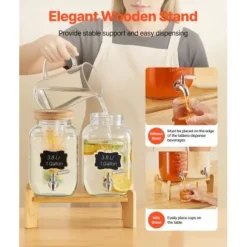 Dryckesdispenser, 2-pack glasjuicebehållare med träställ, 30x15x24,4 cm, transparent