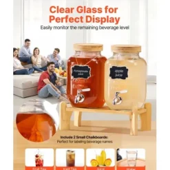 Dryckesdispenser, 2-pack glasjuicebehållare med träställ, 30x15x24,4 cm, transparent