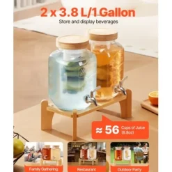 Dryckesdispenser, 2-pack glasjuicebehållare med träställ, 30x15x24,4 cm, transparent