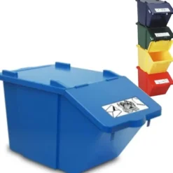 Dubbeldäckad sopsorteringsbehållare - blå, 45L