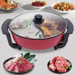 Elektrisk dubbel hotpot, bordsgryta, 6 L med lock, 1360 W, 220 V