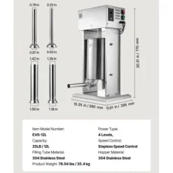 Elektrisk korvstoppare, 12 L, 39x29,5x77 cm, rostfritt stål