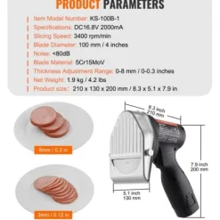 Elektrisk Shawarma-kniv, 21x13x20 cm, Rostfritt stål, Justerbar tjocklek