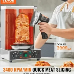 Elektrisk Shawarma-kniv, 21x13x20 cm, Rostfritt stål, Justerbar tjocklek