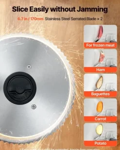 Elektrisk skärmaskin - Påläggsmaskin - Bladdiameter 170 mm - Effekt 150 W - Justerbar skivtjocklek 0–15 mm - För fryst kött och bröd