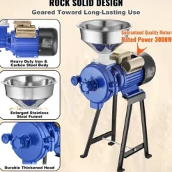 Elektrisk spannmåls kornkvarn 3000W, majs och vete, hög effekt, effektiv malning, kompakt design för köket