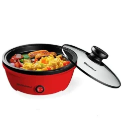 Elite gourmet EGL-6101 650 W elektrisk stekpanna med non-stick beläggning, snabb uppvärmning, härdat glaslock, röd