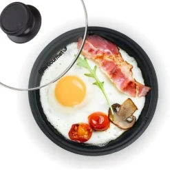 Elite gourmet EGL-6101 650 W elektrisk stekpanna med non-stick beläggning, snabb uppvärmning, härdat glaslock, röd