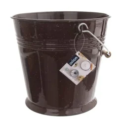 Emaljerad mjölkhink med lock, brun 10 l