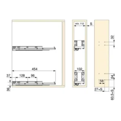 Emuca Sidomonterad utdragbar flaska i titan Simplex med dämpad stängning, modul 150mm, Grafitgrå