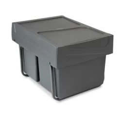 -Emuca Soportråg för källsortering med underbyggd montering och manuell tömning för kökskomponenter Recycle, 2x15 liter, Grå plast