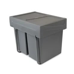 -Emuca återvinningsbehållare med nedre montering och manuell utdragning för köksdelar Recycle, 2x20 liter, Grå plast