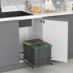 Emuca Återvinningsbehållare Recycle för kök, 2 x 16 L, fastsättning från botten och manuell uttagning, Grå antracitplast