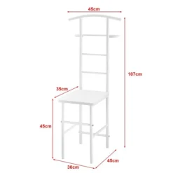 [en.casa]® Klädbetjänt Anaheim-107x45x45cm-pulverlackerad metall-MDF- Sitshöjd: 45 cm-vit