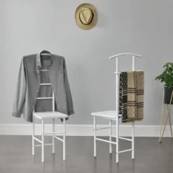 [en.casa]® Klädbetjänt Anaheim-107x45x45cm-pulverlackerad metall-MDF- Sitshöjd: 45 cm-vit