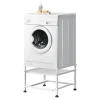 [en.casa]® Tvättmaskinstativ-Förhöjningssockel-med utdragbar hylla-63x54x41cm-pulverlackerat stål-vit-max.belastning:150kg