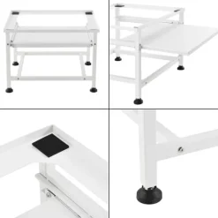 [en.casa]® Tvättmaskinstativ-Förhöjningssockel-med utdragbar hylla-63x54x41cm-pulverlackerat stål-vit-max.belastning:150kg