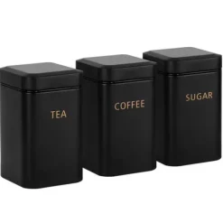Ensemble 3 Lådor för Te Kaffe Socker 9x14,5cm Hermetisk Cheffinger Svart