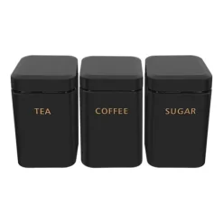 Ensemble 3 Lådor för Te Kaffe Socker 9x14,5cm Hermetisk Cheffinger Svart